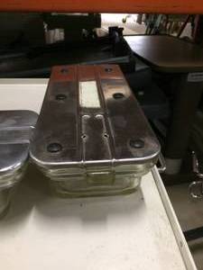 lot 13 image: Lot Of 2 Glass & Metal Sterilization Trays - Great Condition