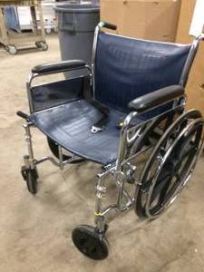 lot 1 image: MSRP $250 Medline Excel Extra-Wide 22 Bariatric Wheelchair With Wheeled Tilt Back Supports 500lb Capacity Rust & Chip-resistant Chrome Plating - Good&nbspWorking Condition Seat Needs Some Dusting  