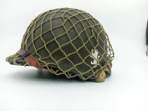 lot 02 image: Vintage Original World War II Paratrooper Helmet With Net