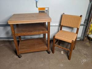 lot 120 image: Kitchen Cart and Wicker Chair