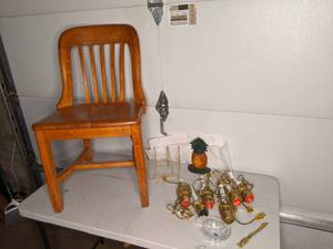 lot 136 image: Antique Wooden Chair, Pineapple Decor, Display Stands