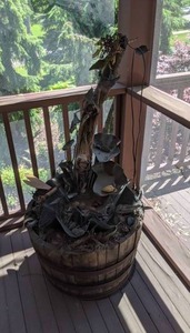 lot 56 image: Rustic Fountain with Driftwood and Barrel Base