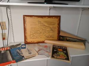 lot 107 image: Vintage Life Magazine, Brown County Map, 1950s NWA Documents, Schells Poster, etc