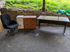 lot 111 image: Desk, Office Chair, File Cabinets, Metal File Rack
