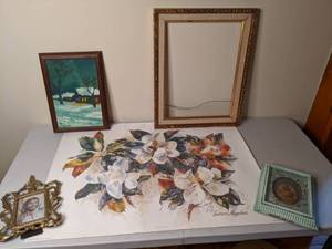 lot 38 image: Original Signed Painting, Botanical Print, Large Frame, etc.