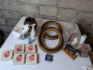 lot 161 image: Vintage Precious Moments and Frames, Porcelain Tiles, Horse Decor