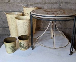 lot 164 image: Decorative Planters and Metal Outdoor Table