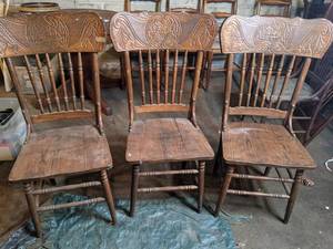 lot 147 image: (3) Antique Wood Dining Chairs