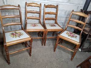 lot 148 image: Set of (4) Vintage Embroidered Dining Chairs