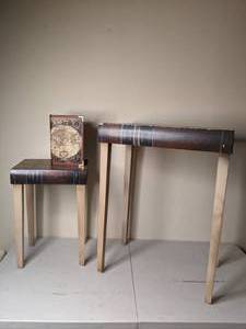 lot 25 image: (2) Literary Accent Tables & Wooden Book Box