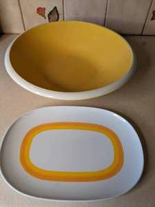 lot 34 image: Large Terramoto Yellow Ceramic Bowl and Platter