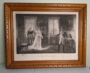 lot 35 image: Antique Print in Carved Wood Frame Queen Luise and Napoleon