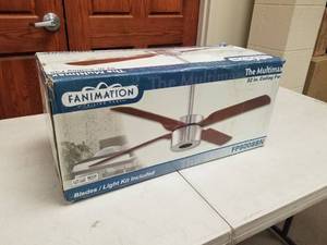 lot 359 image: Fanimation The Multimax 52 Ceiling Fan Brushed Nickel with 234 blades (new in box)