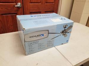 lot 365 image: Kichler Canfield 52 Ceiling Fan Satin Natural White with 5 Satin Natural White blades (new in box)