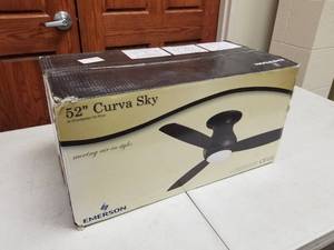 lot 367 image: Emerson Curva Sky 52 Ceiling Fan Brushed Steel with 3 blades (new in box)