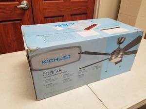 lot 373 image: Kichler Starkk 60 Ceiling Fan Olde Bronze with 5 WalnutCherry blades (new in box)