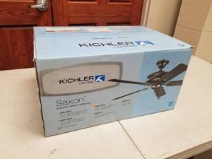 lot 379 image: Kichler Saxon 52 Ceiling Fan Oil Brushed Bronze with 5 WalnutCherry blades (new in box)