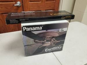 lot 385A image: Casablanca Panama II Ceiling Fan Rustic Iron with 5 Mahogany blades (new in box)