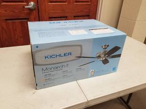 lot 388 image: Kichler Monarch II 52 Ceiling Fan Burnished Antique Pewter with 5 CherryCherry blades (new in box)