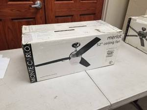 lot 390 image: Monte Carlo Merlot 52 Ceiling Fan Polished Nickel with 3 blades (new in box)