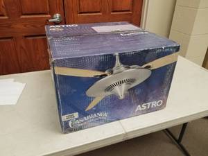 lot 395 image: Casablanca Astro Ceiling Fan Brushed Nickel with 3 Maple blades (new in box)