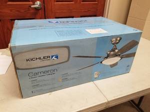 lot 398 image: Kichler Cameron 52 Ceiling Fan Powder Coat White with 5 Weatherproof ABS White blades (new in box)
