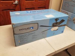 lot 406 image: Kichler Saxon Select 52 Ceiling Fan Satin Natural White with 5 Satin Natural White blades (new in box)