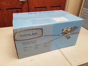 lot 409 image: Kichler Stratmoor 52 Ceiling Fan Matte White with 5 Matte White blades (new in box)