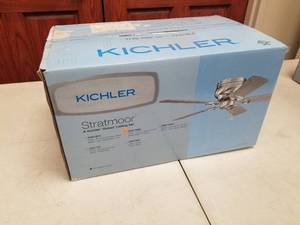 lot 410 image: Kichler Stratmoor 42 Ceiling Fan Oil Rubbed Bronze with 5 WalnutCherry blades (new in box)