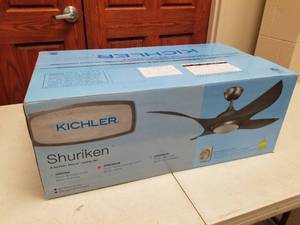 lot 417 image: Kichler Shuriken 52 Ceiling Fan Oil Brushed Bronze with 4 Walnut blades (new in box)