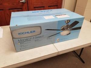 lot 430 image: Kichler Monarch II Select 52 Ceiling Fan Blackened Antique Pewter with 5 CherryCherry blades (new in box)