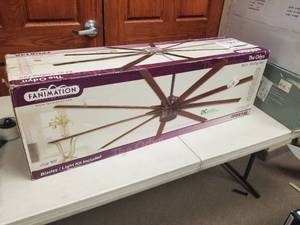 lot 355 image: Fanimation The Odyn 84 Ceiling Fan Oil-rubbed Bronze with 9 blades and Opaque White glass (new in box)