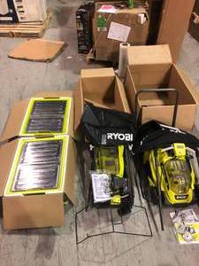 Lot of 2 (7 in Wet Tile Saws), (13 18V Cordless Lawn Mower) (40-Volt Lithium-Ion Cordless Battery String Trimmer (Tool Only) customer returns (not checked)