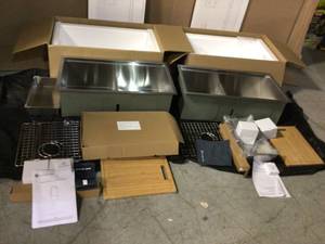 Lot of 2 All-in-One Dual Mount Stainless Steel 33 in. 2-Hole Double Bowl Kitchen Sink Kit with Faucet (open box) (see all pictures)