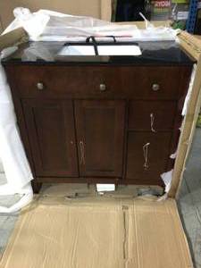 Pegasus Austen 36 in. Vanity in Dark Cherry with Granite Vanity Top in Black (good condition) (see all pictures)