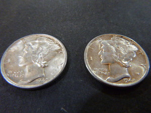 2 1942 Mercury Silver Dimes