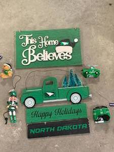 lot 38 image: UND Fighting Hawks Ornaments & Signs