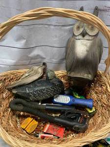 lot 64 image: Wicker Basket Full of Lights & Decoys
