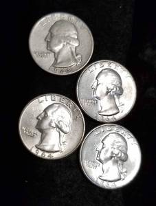 GROUP OF 4 WASHINGTON SILVER QUARTERS 90% SILVER
