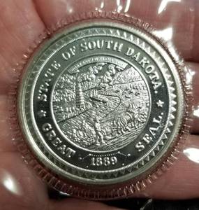 1 TROY OZ. .999 FINE SILVER SOUTH DAKOTA 1889-1989 SEALED
