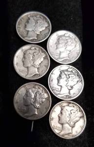 GROUP OF 6 MERCURY DIMES AS PICTURED