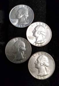 GROUP OF 4 WASHINGTON SILVER QUARTERS 90% SILVER