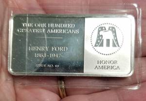 1.04 TROY OZ .925 STERLING SILVER ARTBAR HENRY FORD