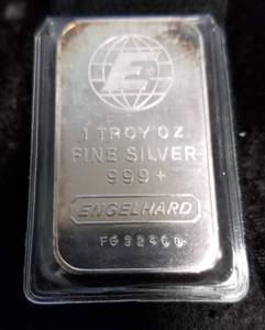 1 TROY OZ. .999 FINE SILVER BAR ENGELHARD WITH SERIAL # ORIGINAL PLASTIC