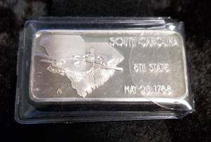 1 TROY OZ. .999 FINE SILVER ART BAR 50 STATES SOUTH CAROLINA