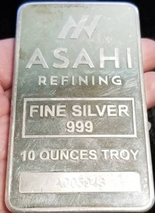 10 TROY OZ. .999 FINE SILVER BAR ASAHI REFINING