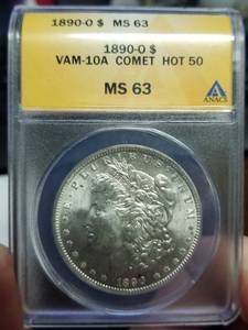 1890-O MORGAN SILVER DOLLAR COMET VARIETY MS63 ANACS HOT 50