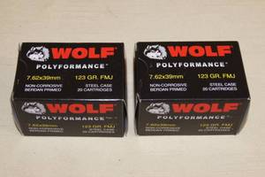 lot 26 image: 40 Wolf 7.62x39mm 123 Gr FMJ Steel Case Ammo