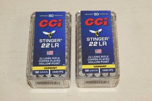 lot 34 image: 100 CCI Stinger .22 LR 32 Gr HP Ammo