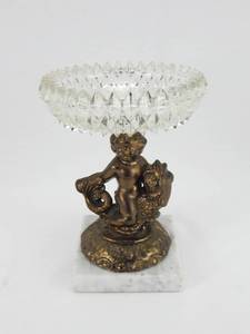lot 53 image: Vintage Mid Century Cherub on Koi Fish Marble Base Compote
